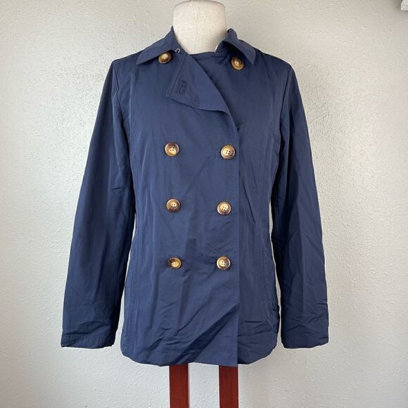 EUC Eddie Bauer Womens Navy Blue Rain/Windbreaker Material Jacket Size M - Picture 1 of 5